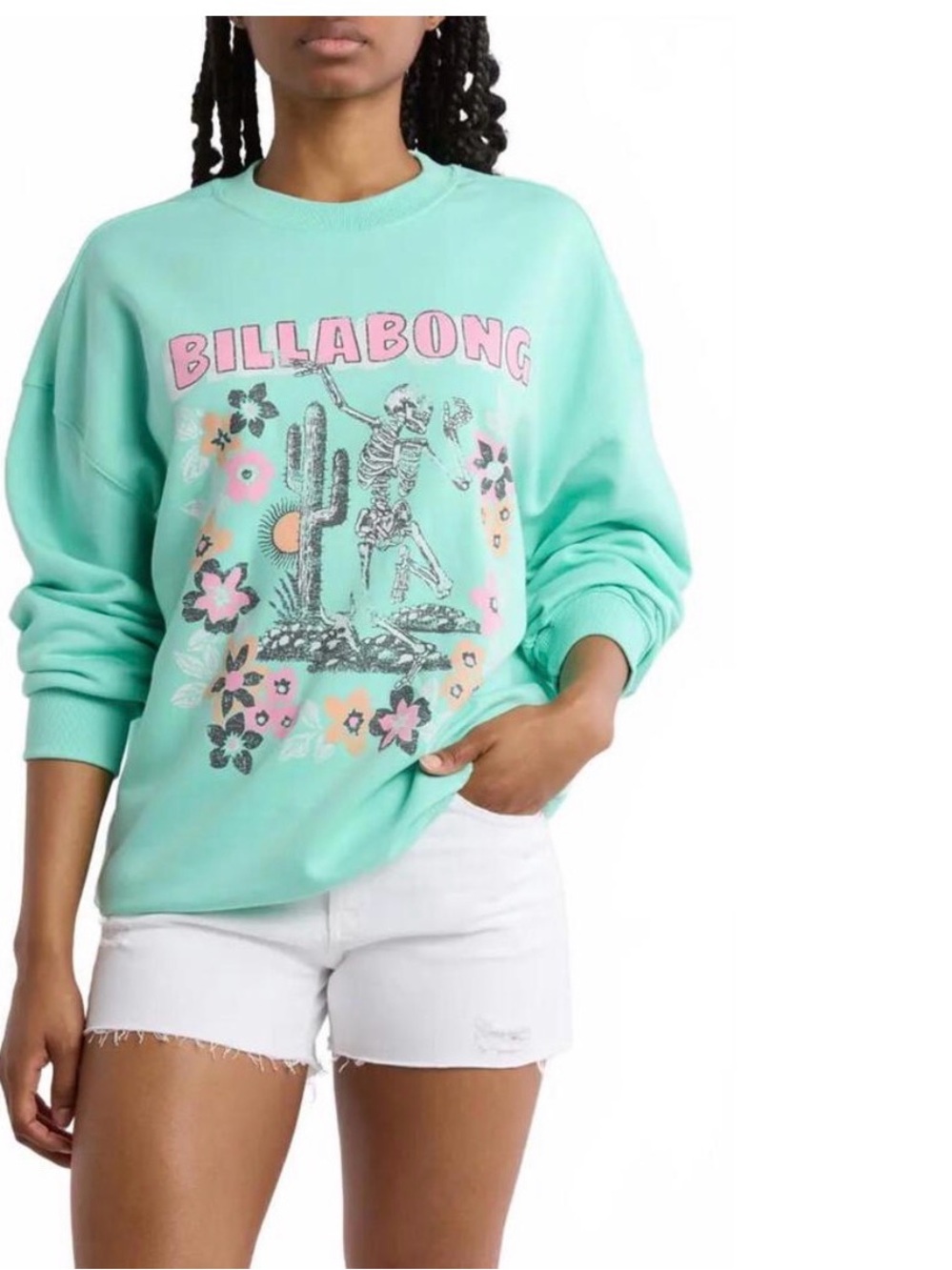 Billabong Boyfriends Back Sweatshirt Skeleton Desert Spearmint Medium